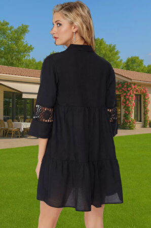 Pamuklu Dantelli V Yaka Mini Yazlık Plaj Elbisesi Kadın Zarifane Tasarım Modern Stil Yüksek Kalite