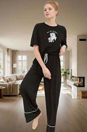 Melanj Örme Pijama Takımı Unicorn Baskı Pamuklu Rahat Seçkin Malzeme Ve Şık