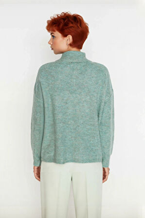 Kadın Oversize Rahat Kesim Düşük Kol Fermuarlı Dik Yaka Triko Selanik Örgü Uzun Kollu Kazak