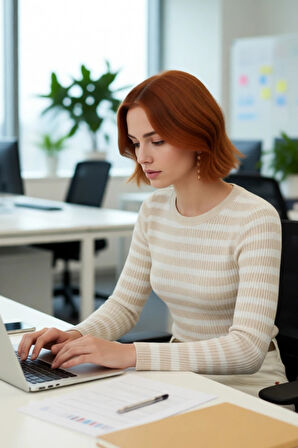 Kadın Casual Çizgili Bisiklet Yaka Fitted Akrilik Uzun Kol Triko Basic Günlük Kazak Kaliteli