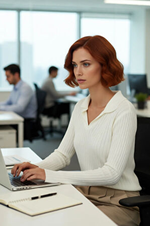 Kadınlar İçin Uzun Kollu Regular Fitilli Triko Kazak Polo Yaka Detaylı Kışlık Şık Görünüm Kaliteli