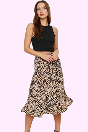 Kadın Skater Kalıp Midi Etek Renk Çiçek Desenli Yazlık Model Günlük Kullanım Modern Tasarım