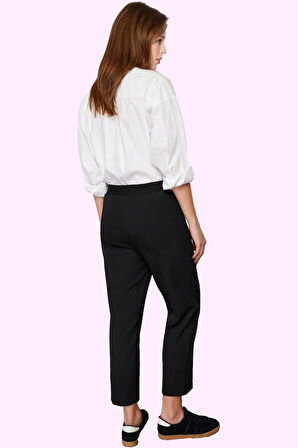 Kadın Polyester Karışımlı Dokuma Pantolon Normal Bel Boru Paça Günlük Stil Kaliteli Malzeme