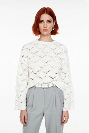 Kadın Ajurlu Oversize Bisiklet Yaka Triko Kazak Modern ve Rahat Stil İçin Kışlık Seçim Kaliteli