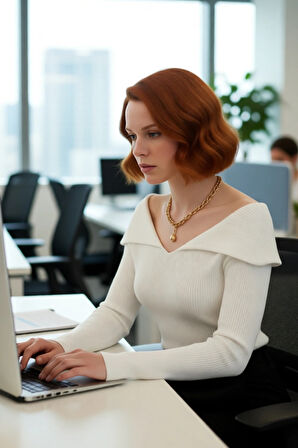 Kadın Modern Fitted Triko Bluz Devrik Carmen Yaka İnce Fitilli Dokuma Uzun Kol Crop Tasarım