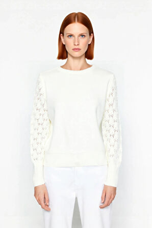 Kadın Triko Akrilik Bisiklet Yaka Ajurlu Kollu Basic Kazak Kış Ayları İçin Şık ve Rahat Kaliteli