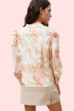 Kadın Regular Kalıp Uzun Kollu Çiçekli Baskısız Gömlek Pamuk Günlük Yaz Aylarının Vazgeçilmezi