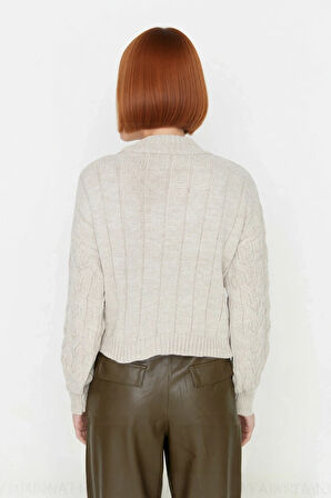 Kadın Basic Oversize Saç Örgü Dik Yaka Crop Triko Kazak Soğuk Havalar İçin Modern Stil Kaliteli