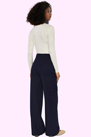 Kadın Casual Wide Leg Pantolon Dokuma Kumaş Yüksek Bel Çift Cepli Günlük Dayanıklı Malzeme