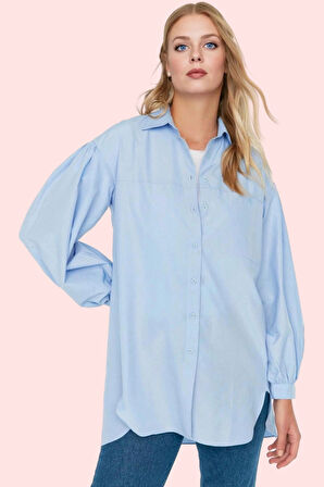 Kadın Basic Gömlek Viskon Karışımlı Dokuma Kumaş Relaxed Kalıp Uzun Kollu Günlük Şıklık Hafta Sonu