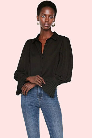 Kadın Queen Crep Dokuma Gömlek Regular Kalıp İspanyol Kol Şık ve Rahat Günlük Stil Hafta Sonu