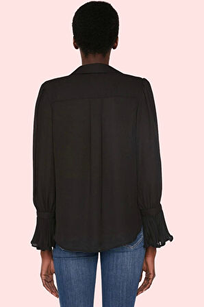 Kadın Queen Crep Dokuma Gömlek Regular Kalıp İspanyol Kol Şık ve Rahat Günlük Stil Hafta Sonu