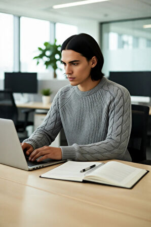 Unisex Basic Regular Kalıp Bisiklet Yaka Saç Örgü Desenli Kalın Triko Kazak Kışlık Şıklık Kaliteli