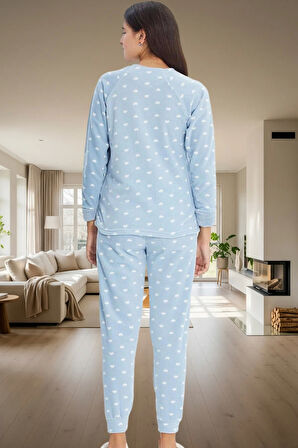 Yumuşak Polar Kumaşlı 3lü Pijama Takımı Kalpli Desenli Kışlık Set Trend Tasarım