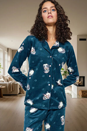 Yumuşacık Polar Penguen Desenli Kışlık Pijama Takımı 2 Parça Konforlu Kesim Profesyonel Görünüm