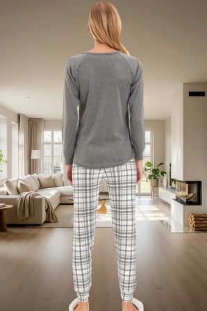 Ayıcıklı Penguen Baskılı Ekose Pijama Takımı; Kışlık Yumoş Örme Rahat Kalıp Mükemmel Uyum