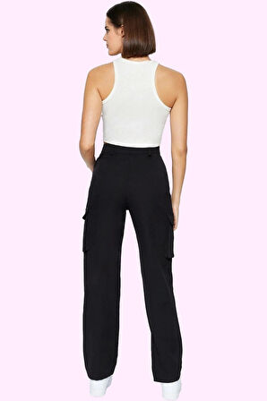 Kadın Straight Pantolon Dokuma Kumaş Yüksek Bel Rahat Günlük Kullanım Yaz Aylarının Vazgeçilmezi