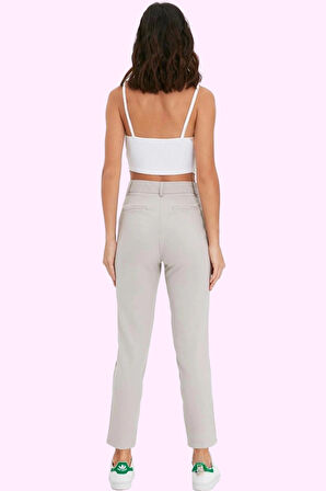 Kadın Polyester Elastan Finike Dokuma Pantolon Boru Paça Normal Bel Günlük Kaliteli Malzeme