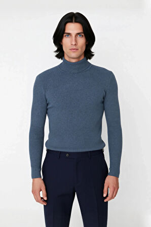 Erkek Fitted Balıkçı Yaka Fitilli Pamuklu Kışlık Kazak Soğuk Havalarda Tarz Sahibi Görünüm Sağlar