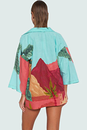 Rahat Pamuklu Manzara Desenli Gömlek Şort Takım Yazın Keyfini Çıkarın! Mükemmel Uyum Ve Şık