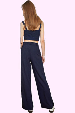 Kadın Wide Leg Pantolon Yüksek Bel Geniş Paça Krep Kumaş Koleksiyonu Günlük Kullanım