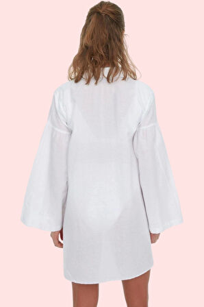 Kadın Basic Gömlek Pamuk Dokuma Kumaş Şerit Detaylı Plaj Şıklığı Yaz Aylarının Vazgeçilmezi