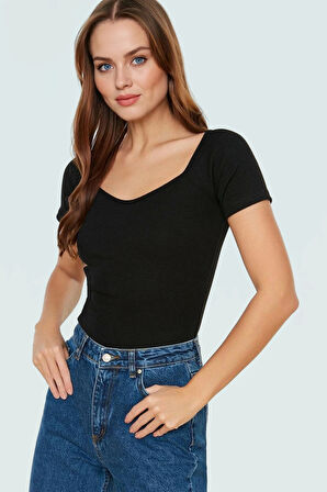 Kısa Kollu Fitted Örme Bluz Esnek Nefes Alan Pamuk Dayanıklı Malzeme Seçkin