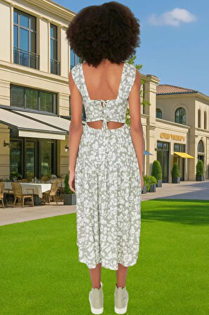 Rahat Viskoz Kumaştan Çiçekli Desenli Midi Skater Elbise Kaliteli İşçilik Premium Kalite Şık Görünüm