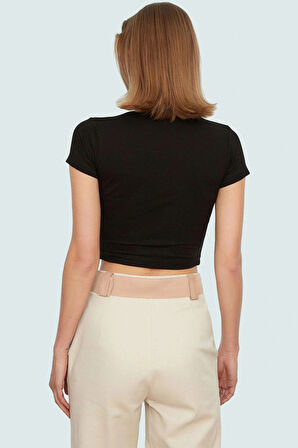 Rahat ve Şık Viskoz Bluz Kruvaze Crop V Yaka Fitted Modern Stil Konforlu Kesim