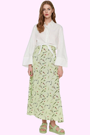 Kadın Yazlık Puantiyeli Kemerli Maxi Etek Viskoz Rahat Günlük Hafta Sonu Dayanıklı Malzeme