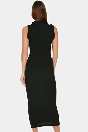 Bodycon Midi Elbise Örme Kumaş Büzgülü Kollar Nefes Alabilir Pamuk Rahat Ve Şık Modern Stil