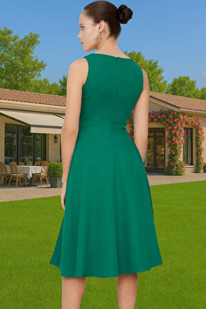 Kadın Bisiklet Yaka Kolsuz Midi Elastan Elbise Uzun Ömürlü Profesyonel Görünüm Zarifane Tasarım