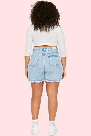 Kadın Büyük Beden Pamuk Denim Şort Yüksek Bel Günlük Stil Hafta Sonu Yaz Aylarının Vazgeçilmezi