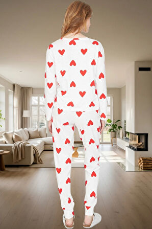 Kışlık Rahatlık 2'li Kalpli Örme Pijama Takımı %100 Pamuk Mükemmel Uyum Özenle Seçilmiş