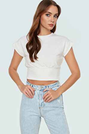 Kolsuz Crop Bluz Renk Regular Kalıp Polyester Örme Kumaş Profesyonel Görünüm Rahat Kullanım