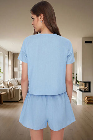 Homewear %100 Pamuk Dokuma Pijama Takımı Kısa Kollu Regular Fit Zarifane Tasarım