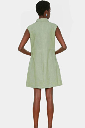 Pamuklu Dokuma Mini Elbise Gömlek Yaka Shift Kalıp Yazlık Profesyonel Görünüm Trend Tasarım