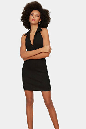 Fermuarlı Örme Mini Elbise Vücut Hatlarını Vurgular Yaz İçin İdeal Şık Görünüm Modern Stil