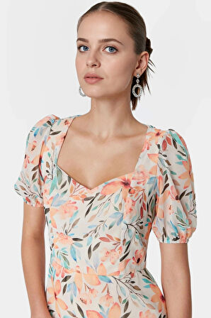 Yazlık Çiçekli Mini Elbise Rahat A Line Şifon Kısa Kollu Ve Şık Dayanıklı Malzeme