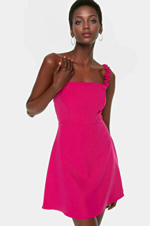 Yazlık Mini Elbise A line Fırfır Detaylı Kare Yaka Polyester Kumaş Modern Stil Trend Tasarım