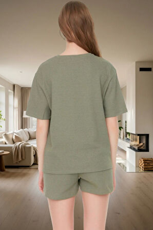 Örme Waffle Kumaş Pijama Takımı 2 Parça Rahat ve Şık Yazlık Mükemmel Uyum Zarifane Tasarım