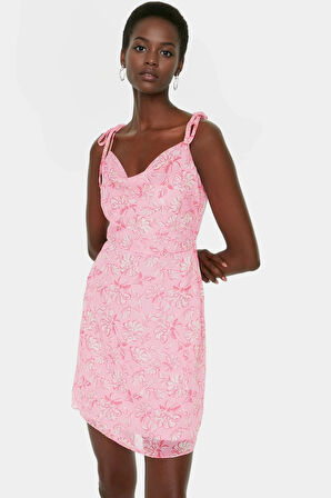 Rahat Astarlı Şifon Elbise Mini Boy A Line Çiçek Desen Günlük Kullanım İçin Seçkin Malzeme