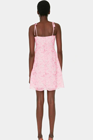 Rahat Astarlı Şifon Elbise Mini Boy A Line Çiçek Desen Günlük Kullanım İçin Seçkin Malzeme