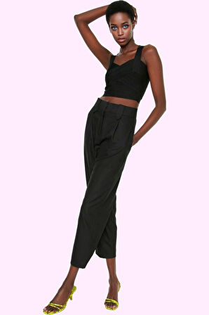 Kadın Poliviskon Dokuma Pantolon Renk Regular Boy Havuç Kalıp Günlük Stil Kaliteli Malzeme