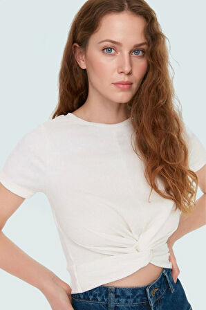 Asimetrik Kesim Örme Bluz Polyester Kumaş Kemersiz Rahat Kullanım Zarifane Tasarım