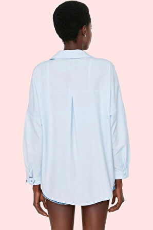 Kadın Terrycotton Dokuma Gömlek Uzun Kollu Düğmeli Günlük Şıklık Yaz Aylarının Vazgeçilmezi