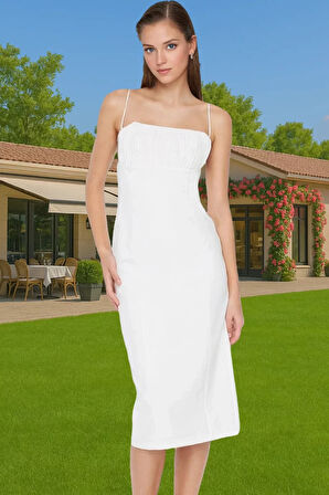 Feminen Bodycon Midi Abiye Elbise Polyester Elastan Kumaş Yazlık Seçkin Malzeme Premium Kalite
