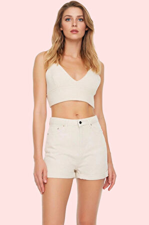 Kadın Pamuk Denim Şort Renk Yüksek Bel City Short Günlük Hafta Sonu Yaz Aylarının Vazgeçilmezi
