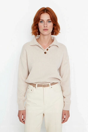 Kadın Selanik Dokuma Düşük Kol Oversize Triko Kazak Kışlık Basic Koleksiyonun Rahat Parçası