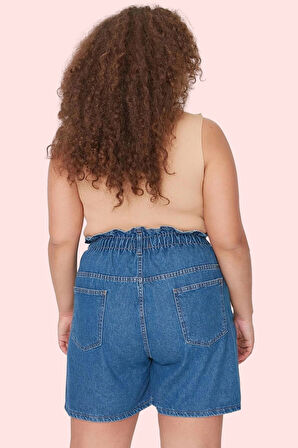 Kadın Denim Şort Yüksek Bel Geniş Paça Cepli Pamuk Yazlık Günlük Kullanım Kaliteli Malzeme